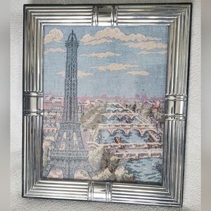 Silver Plated Framed Tapestry of the Eiffel Tower
